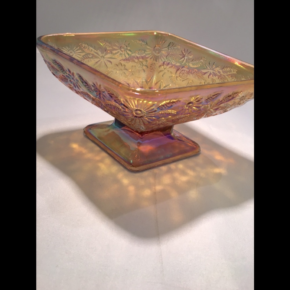 Vintage marigold‎ carnival glass candy dish